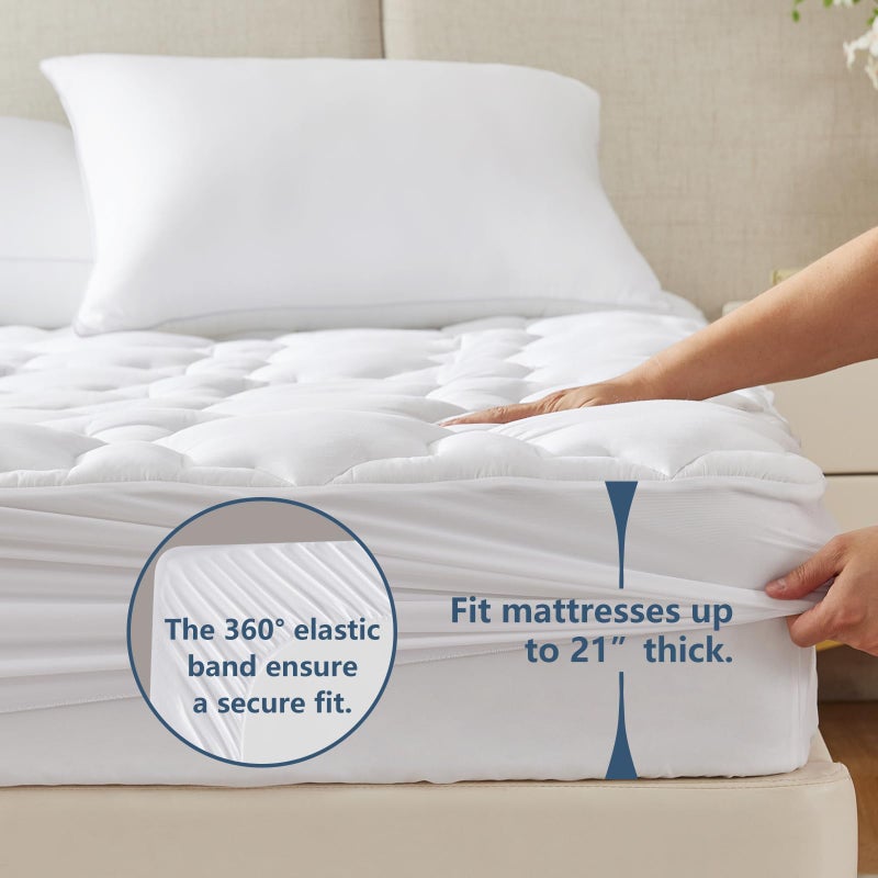 CozyLux California King Mattress Pad - Cotton California King Mattress Topper - Fits up to 8-21" Thick Mattresses, 450GSM Breathable Soft Mattress Cover, Cooling Mattress Protector (72"x84", White) - Image 5